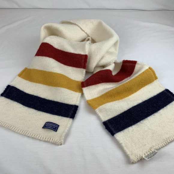 Faribault Woolen Mill Wool Scarf Striped Revival Off White With Red Gold Navy